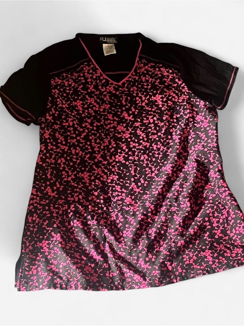 Cherokee Black & Pink V-Neck Short Sleeve Top